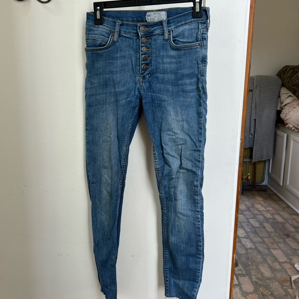 Free People High Rise Button-Fly Blue Jeans